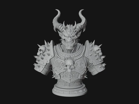 Horned Dragon Demon Bust Statue Design 6 - 3D Print Model 3D Print Model