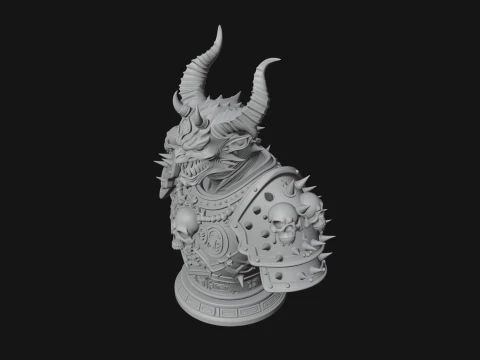Horned Dragon Demon Bust Statue Design 6 - 3D Print Model 3D Print Model