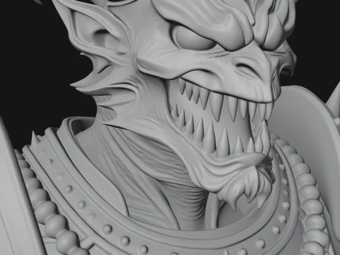Horned Dragon Demon Bust Statue Design 6 - 3D Print Model 3D Print Model