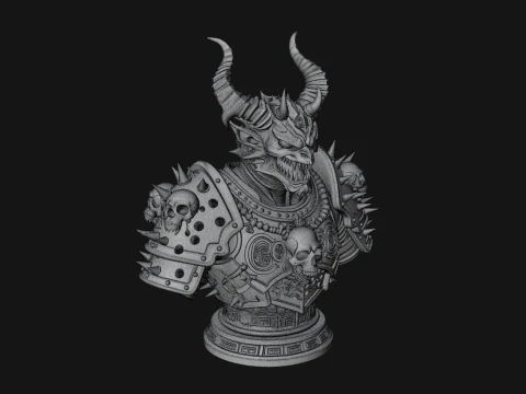 Horned Dragon Demon Bust Statue Design 6 - 3D Print Model 3D Print Model
