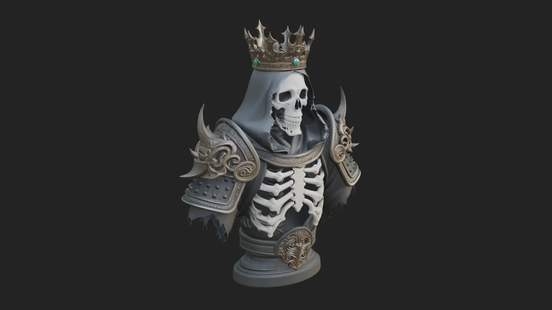 Crowned Skeleton King Bust Statue Design 12 - 3D Print Model 3D Print Model .c4d .max .obj .3ds .fbx .stl .blend 