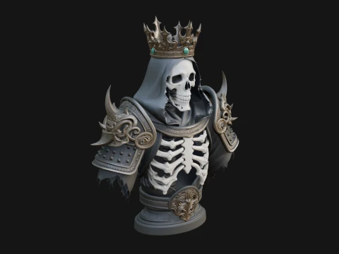 Crowned Skeleton King Bust Statue Design 12 - 3D Print Model Modèles 3D en vedette