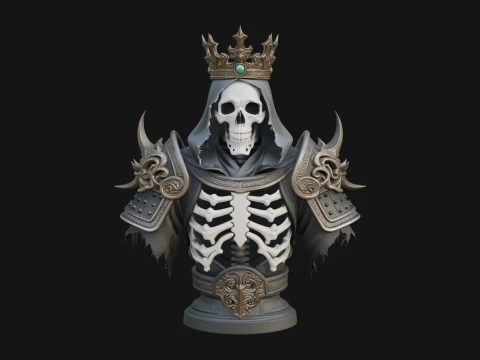 Crowned Skeleton King Bust Statue Design 12 - 3D Print Model 3D Print Model