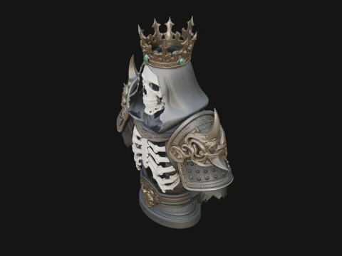 Crowned Skeleton King Bust Statue Design 12 - 3D Print Model 3D Print Model