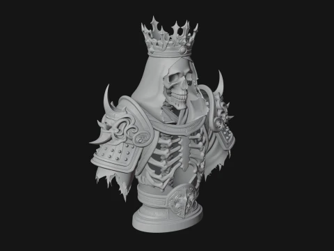 Crowned Skeleton King Bust Statue Design 12 - 3D Print Model 3D Print Model