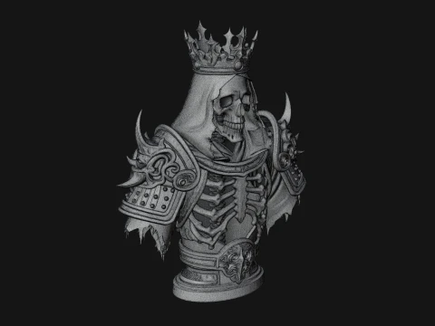 Crowned Skeleton King Bust Statue Design 12 - 3D Print Model 3D Print Model
