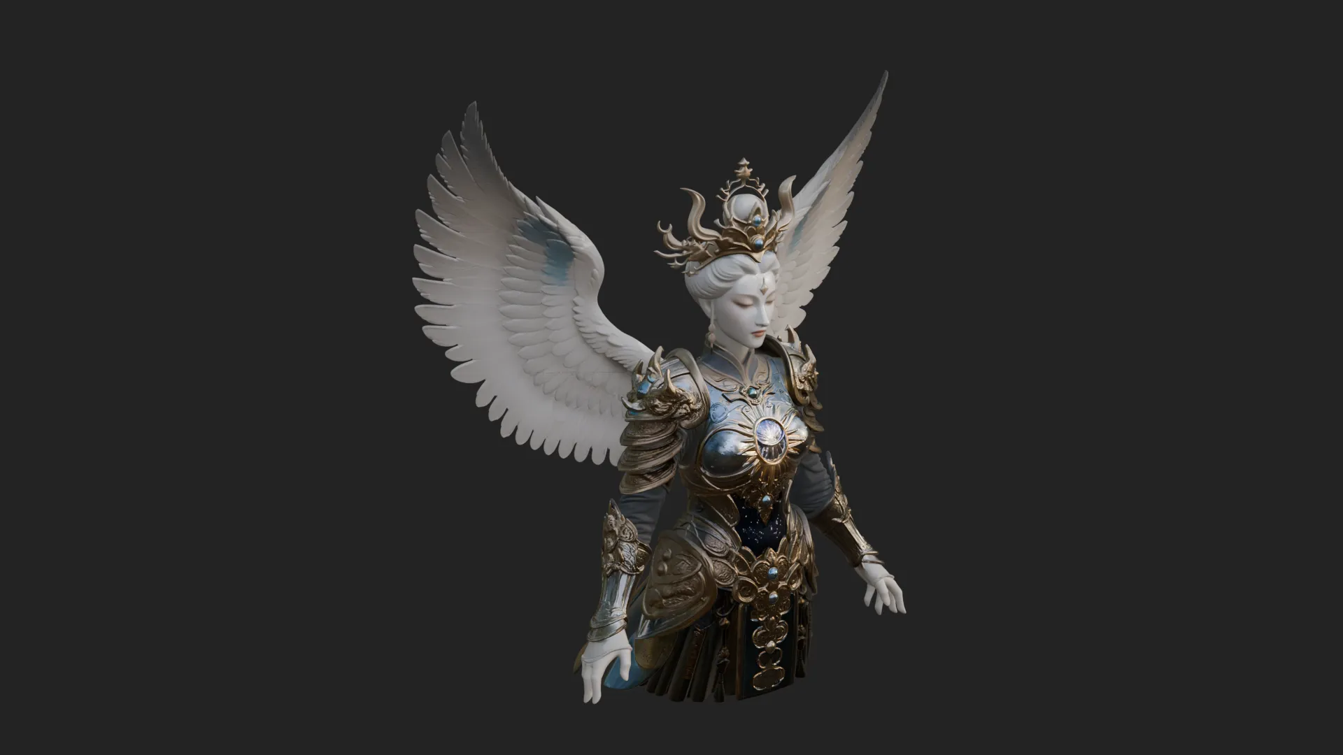 Winged Angel Warrior Bust Statue Design 7 - 3D Print Model 3D Print Model .c4d .max .obj .3ds .fbx .stl .blend