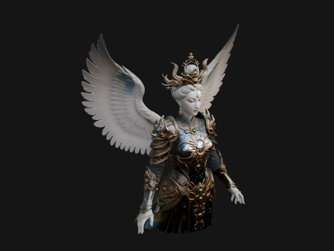Winged Angel Warrior Bust Statue Design 7 - 3D Print Model 3D Print Model