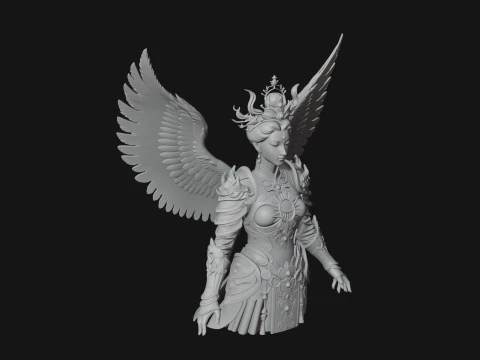 Winged Angel Warrior Bust Statue Design 7 - 3D Print Model 3D Print Model