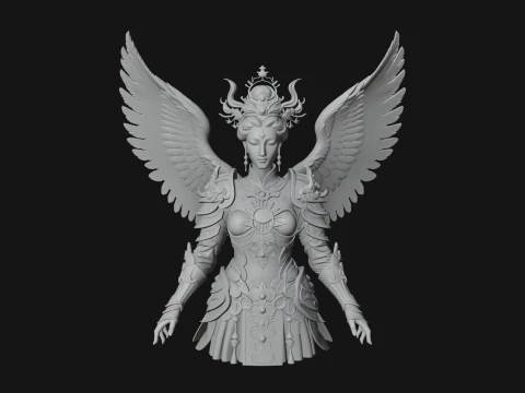 Winged Angel Warrior Bust Statue Design 7 - 3D Print Model 3D Print Model