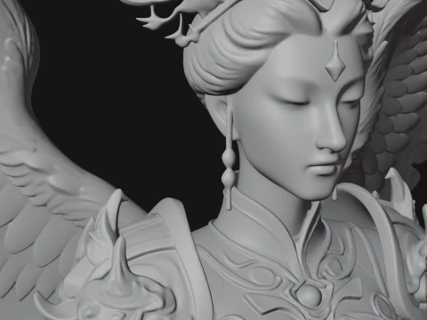 Winged Angel Warrior Bust Statue Design 7 - 3D Print Model 3D Print Model