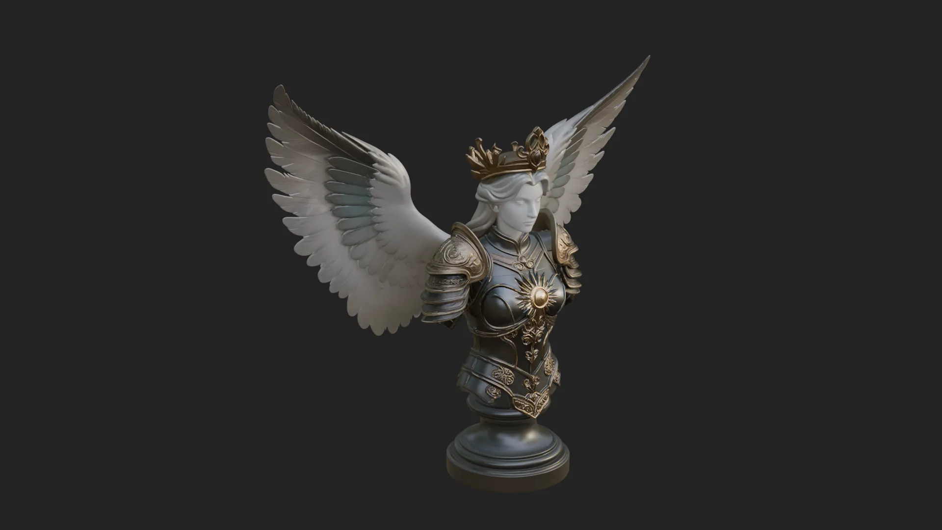 Winged Angel Warrior Bust Statue Design 8 - 3D Print Model 3D Print Model .c4d .max .obj .3ds .fbx .stl .blend