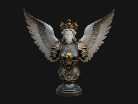 Winged Angel Warrior Bust Statue Design 8 - 3D Print Model 3D Print Model