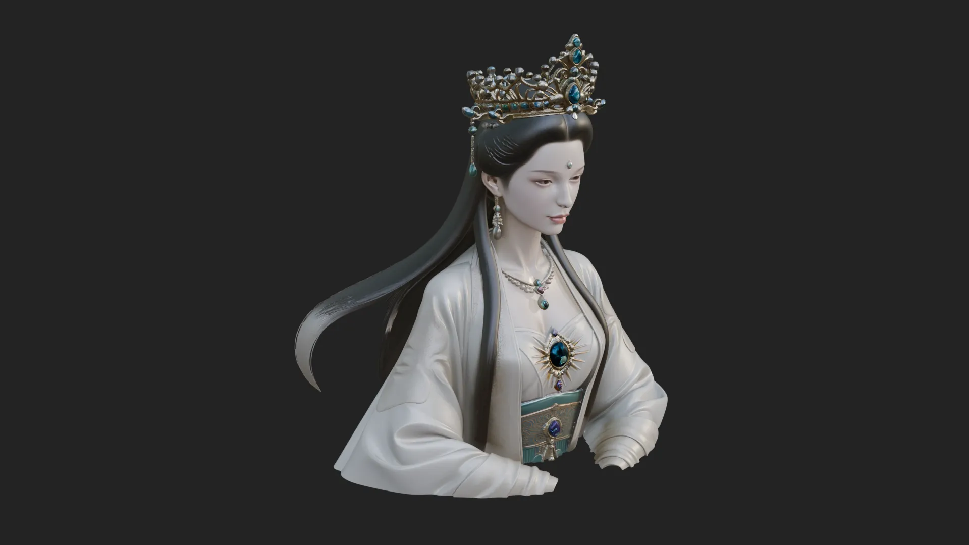 Crowned Chinese Woman Bust Statue Design 4 - 3D Print Model 3D Print Model .c4d .max .obj .3ds .fbx .stl .blend