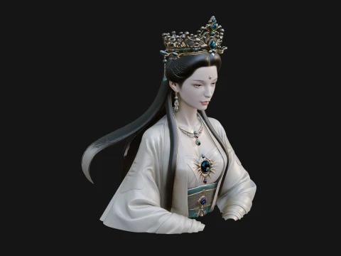 Crowned Chinese Woman Bust Statue Design 4 - 3D Print Model Modelo de Impressão 3D