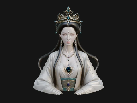 Crowned Chinese Woman Bust Statue Design 4 - 3D Print Model 3D Print Model