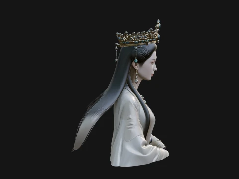 Crowned Chinese Woman Bust Statue Design 4 - 3D Print Model 3D Print Model