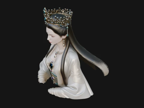 Crowned Chinese Woman Bust Statue Design 4 - 3D Print Model 3D Print Model