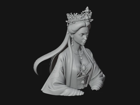 Crowned Chinese Woman Bust Statue Design 4 - 3D Print Model 3D Print Model