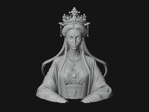 Crowned Chinese Woman Bust Statue Design 4 - 3D Print Model 3D Print Model