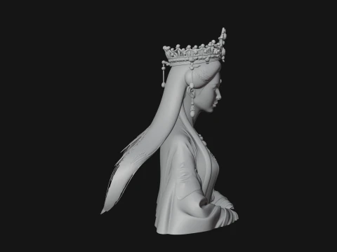 Crowned Chinese Woman Bust Statue Design 4 - 3D Print Model 3D Print Model