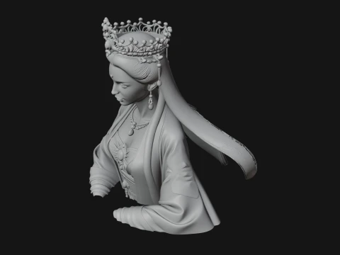 Crowned Chinese Woman Bust Statue Design 4 - 3D Print Model 3D Print Model