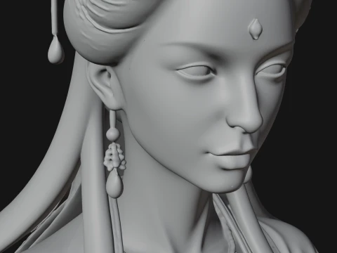 Crowned Chinese Woman Bust Statue Design 4 - 3D Print Model 3D Print Model