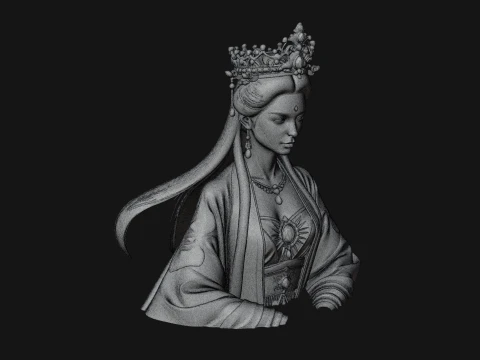Crowned Chinese Woman Bust Statue Design 4 - 3D Print Model 3D Print Model