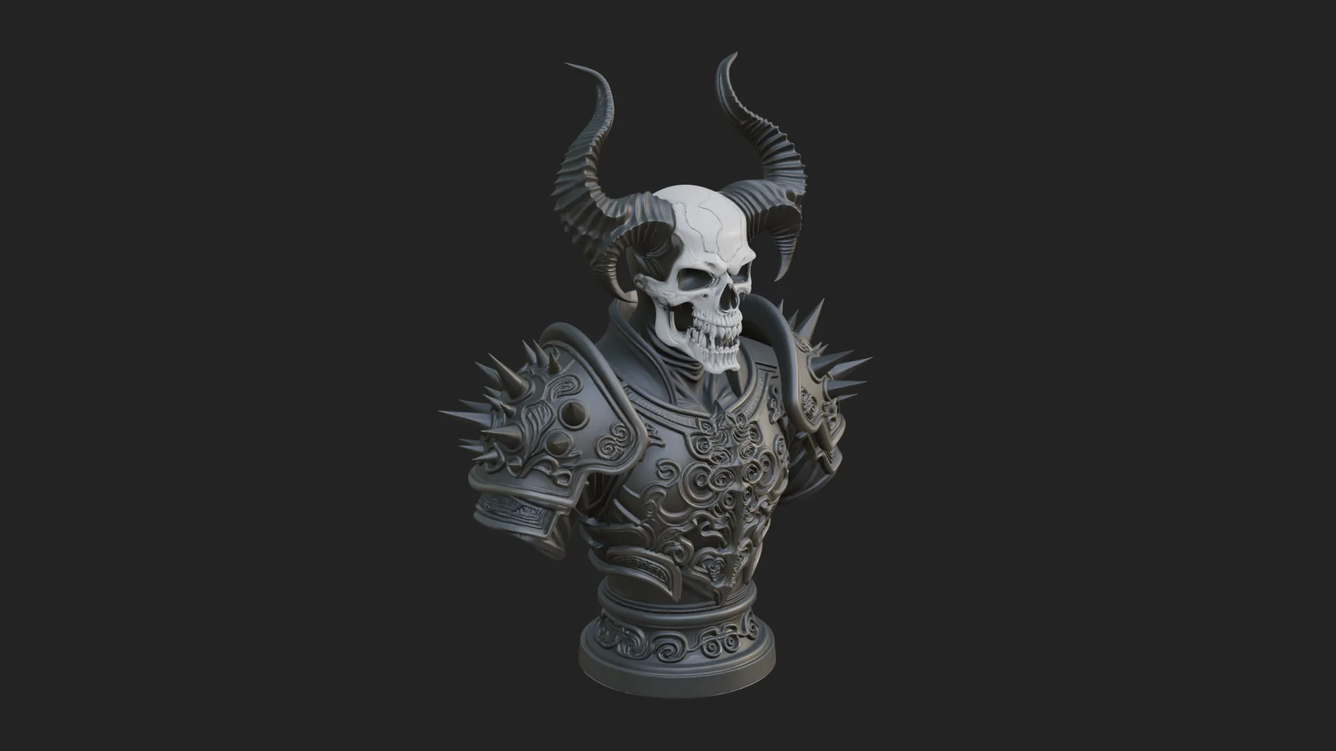Horned Skull Skeleton Bust Statue Design 5 - 3D Print Model 3D Print Model .c4d .max .obj .3ds .fbx .stl .blend