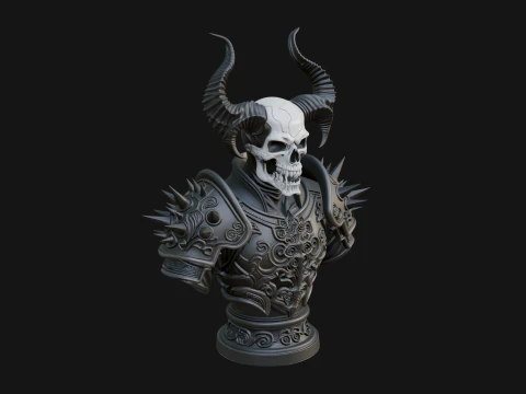 Horned Skull Skeleton Bust Statue Design 5 - 3D Print Model 3D Print Model