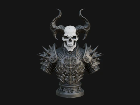Horned Skull Skeleton Bust Statue Design 5 - 3D Print Model 3D Print Model