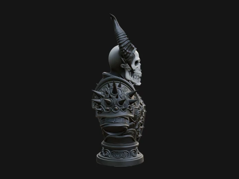 Horned Skull Skeleton Bust Statue Design 5 - 3D Print Model 3D Print Model