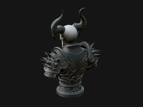 Horned Skull Skeleton Bust Statue Design 5 - 3D Print Model 3D Print Model
