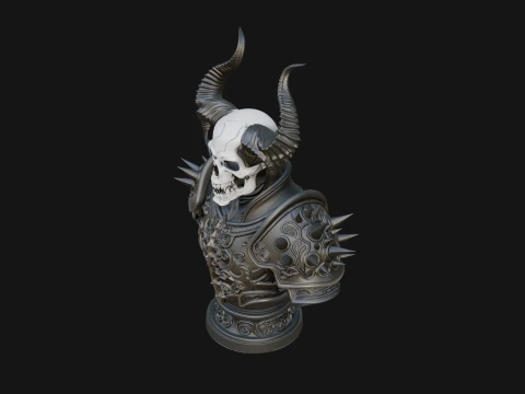 Horned Skull Skeleton Bust Statue Design 5 - 3D Print Model 3D Print Model