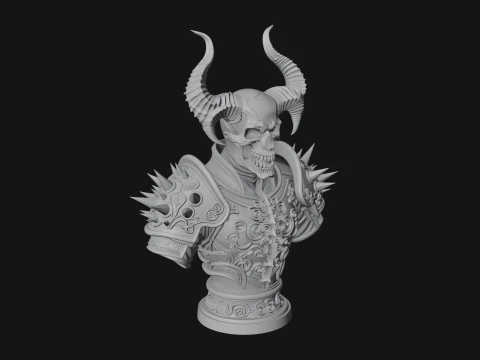 Horned Skull Skeleton Bust Statue Design 5 - 3D Print Model 3D Print Model