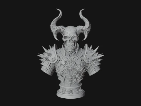 Horned Skull Skeleton Bust Statue Design 5 - 3D Print Model 3D Print Model