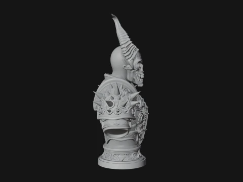 Horned Skull Skeleton Bust Statue Design 5 - 3D Print Model 3D Print Model