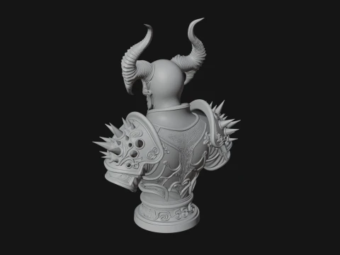 Horned Skull Skeleton Bust Statue Design 5 - 3D Print Model 3D Print Model