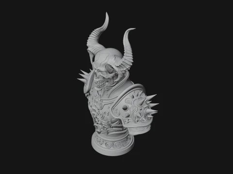 Horned Skull Skeleton Bust Statue Design 5 - 3D Print Model 3D Print Model