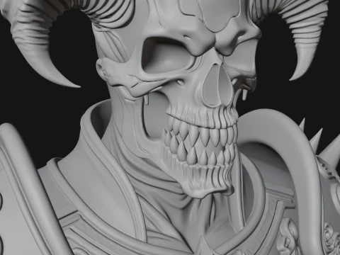 Horned Skull Skeleton Bust Statue Design 5 - 3D Print Model 3D Print Model