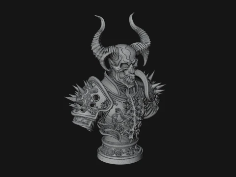 Horned Skull Skeleton Bust Statue Design 5 - 3D Print Model 3D Print Model