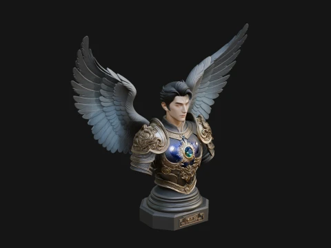 Winged Angel Man Bust Statue Design 4 - 3D Print Model 3D Print Model
