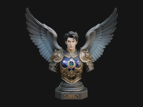 Winged Angel Man Bust Statue Design 4 - 3D Print Model 3D Print Model