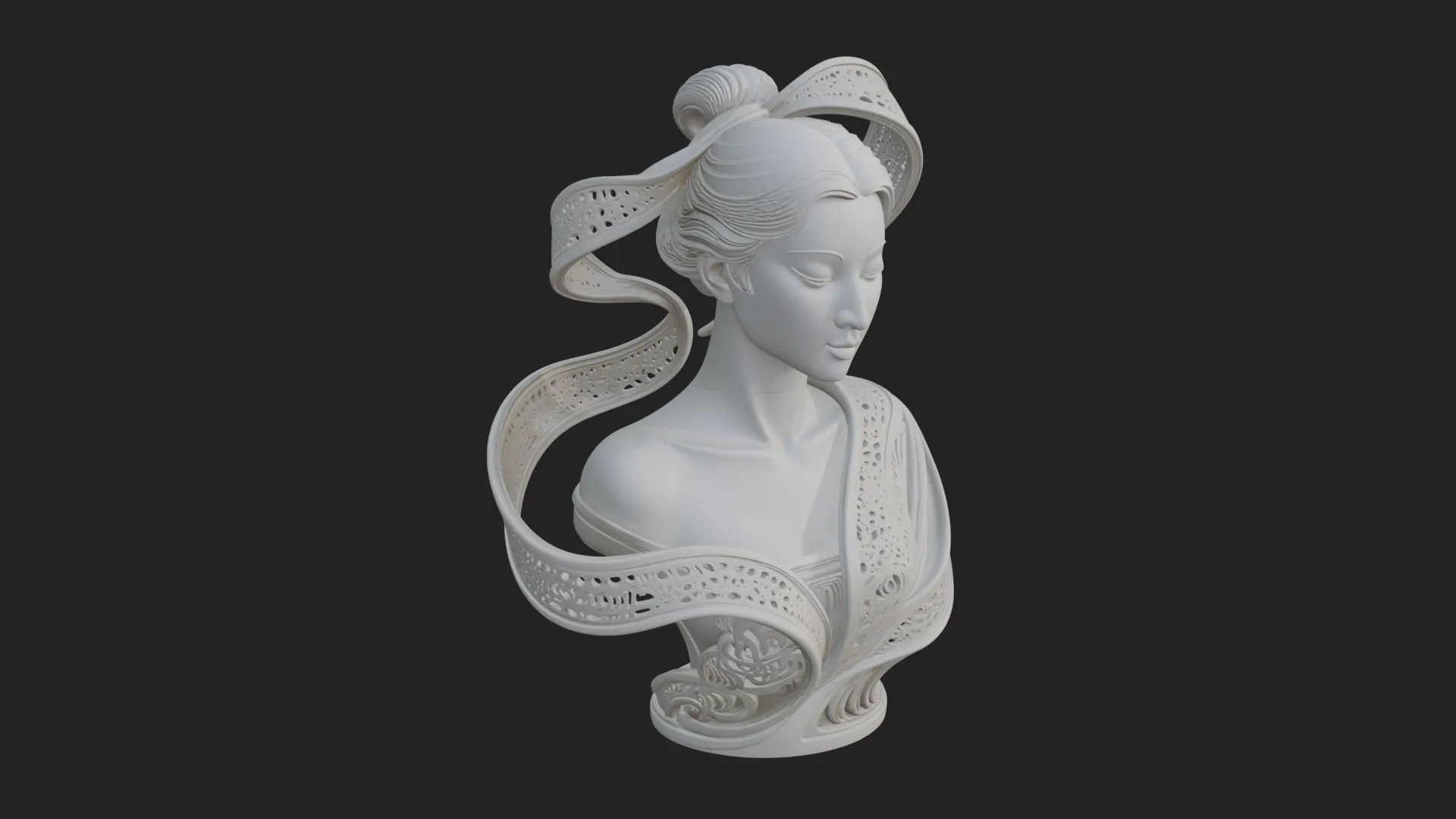 Ethereal Lace Woman Bust Statue Design 7 - 3D Print Model 3D Print Model .c4d .max .obj .3ds .fbx .stl .blend