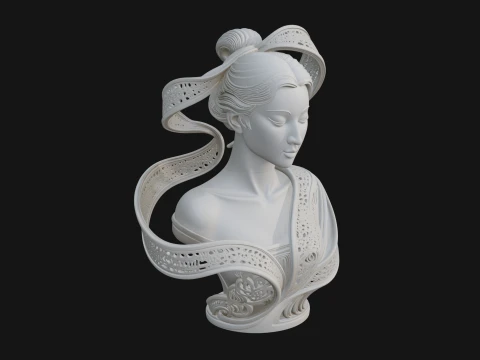 Ethereal Lace Woman Bust Statue Design 7 - 3D Print Model 3D Druckmodell