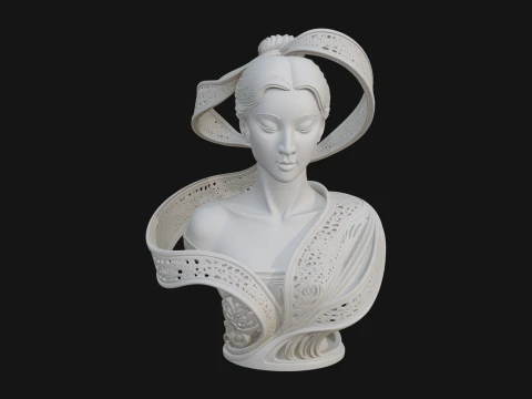 Ethereal Lace Woman Bust Statue Design 7 - 3D Print Model 3D Print Model