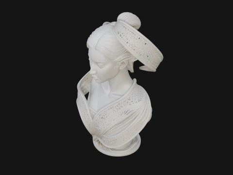 Ethereal Lace Woman Bust Statue Design 7 - 3D Print Model 3D Print Model