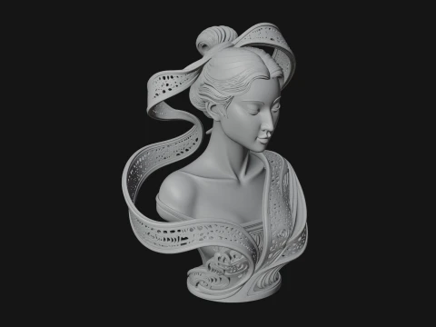 Ethereal Lace Woman Bust Statue Design 7 - 3D Print Model 3D Print Model