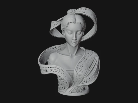 Ethereal Lace Woman Bust Statue Design 7 - 3D Print Model 3D Print Model