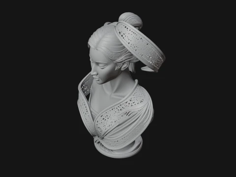 Ethereal Lace Woman Bust Statue Design 7 - 3D Print Model 3D Print Model